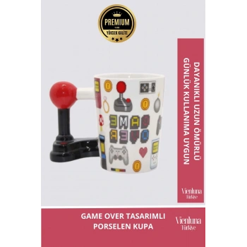 Deluxe Tasarım Dekoratif Estetik Armağan Sevgili Dost Aşk Arkadaş Porselen Game Over Kupa Bardak