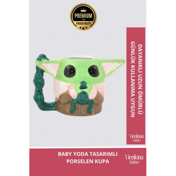 Deluxe Tasarım Dekoratif Estetik Armağan Sevgili Dost Aşk Arkadaş Porselen Baby Yoda Kupa Bardak