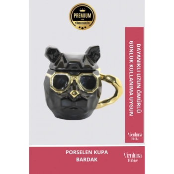 Deluxe Tasarım Dekoratif Estetik Armağan Sevgili Arkadaş Porselen Altın Köpek Can Dost Kupa Bardak