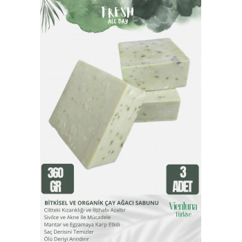 Özel Üretim El Yapımı %100 Doğal Vücut Saç Doğal Ferah Kokulu Cilt Dostu Çay Ağacı Sabunu 3 Adet