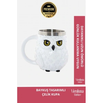 Deluxe Tasarım Dekoratif Estetik Armağan Sevgili Dost Arkadaş Paslanmaz Çelik Baykuş Kupa Bardak