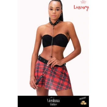 Yeni Sezon Premium Lüks Kadın Fantezi Lüks Seksi Zarif Kareli Harness Deri Etekleri Dantel Süslemeli