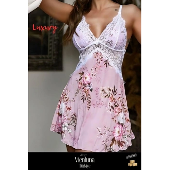 Yeni Sezon Premium Özel Şık Lüks Lüks Mikro Üstüne Çiçek Baskılı Ortası Çapraz Fantezi Gecelik Takım