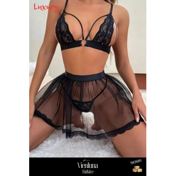 Özel Üretim Premium Ürün Lüks Seksi Erotik Transparan Dantelli Alt Üst İkili Tül Fantezi Gecelik