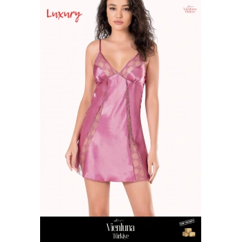 Yeni Sezon Premium Şık Lüks Zarif Modern Tarz Trend Çekici Fantezi Gül Kurusu Kısa Saten Gecelik