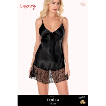 Yeni Sezon Premium Ürün Şık Lüks Zarif Modern Tarz Trend Çekici Fantezi  Siyah Kısa Saten Gecelik