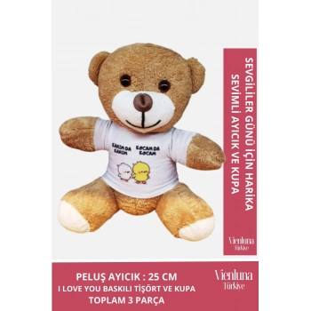 Özel Tasarım Romantik Sevgililer Doğum Günü Karım Da Karım Kocam Da Kocam Baskılı Peluş Ayıcık