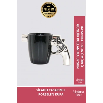 Deluxe Tasarım Dekoratif Estetik Armağan Sevgili Dost Aşk Arkadaş Porselen Silahlı Kupa Bardak