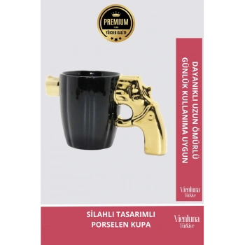 Deluxe Tasarım Dekoratif Estetik Armağan Sevgili Dost Aşk Arkadaş Porselen Silahlı Kupa Bardak