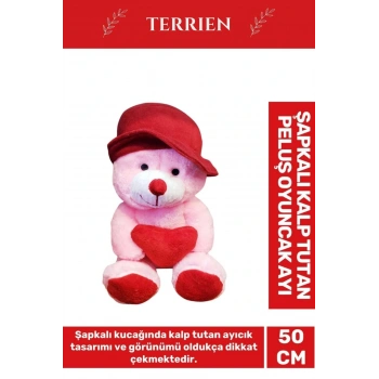 Özel Üretim Sevgiliye Özel Gün Hediye Şapkalı Kalp Tutan Peluş Oyuncak Ayı 50cm