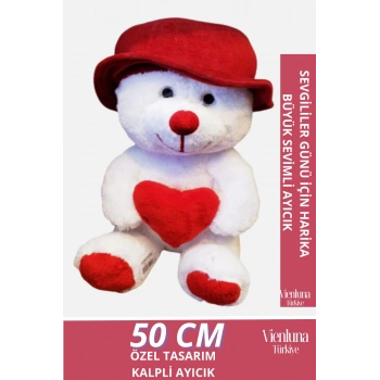Özel Üretim Sevgililer Doğum Günü Hediye Manita Eş Sevgili Şapkalı Kalp Tutan Peluş Oyuncak Ayı 50cm