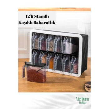 Premium Ürün Özel Üretim Ergonomik Uzun Ömürlü Dayanıklı 12li Standlı Kaşıklı Baharatlık Seti