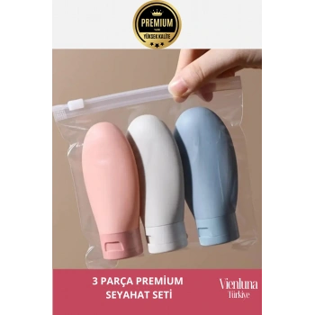 Premium Ürün Özel Çantalı Taşınabilir Tatil Seyahat Plaj Deniz Makyaj Krem Sprey Banyo Seti 3 Parça