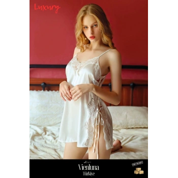 Yeni Sezon Premium Fantezi Modern Lüks Zarif Seksi Çekici Yandan Bağcıklı Saten Babydoll Gecelik