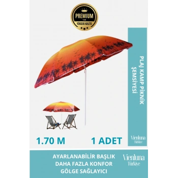 Premium Kalite Dayanıklı Güneş Geçirmez 170cm Fiber Tel Katlanabilir Portatif Kamp Plaj Şemsiyesi