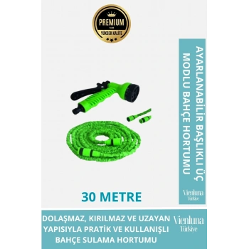 Özel Üretim Dolaşmaz Kırılmaz 7 Kademeli Uzayan Tabancalı 30 Metre Bahçe Sulama Hortumu