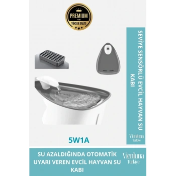 Özel Üretim Aktif Karbon Filtreli Sessiz Seviye Sensörlü Otomatik Uyarılı Kedi Köpek Su Kabı