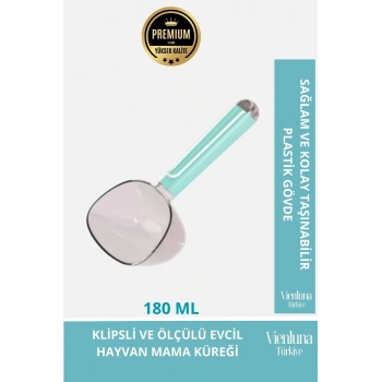 Özel Üretim Klipsli ve Ölçülü Evcil Hayvan Mama Küreği 180ml Dayanıklı Pratik Tasarım