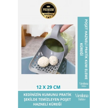 Özel Üretim Poşet Hazneli Pratik Elekli Kedi Kum Temizleme Küreği Kaka Poşeti Hediyeli