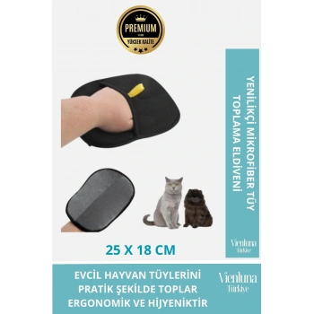 Özel Üretim Yeni Nesil Kaymaz Mikrofiber İki Yönlü Evcil Hayvan Tüy Toplama Eldiveni 25x18 Cm