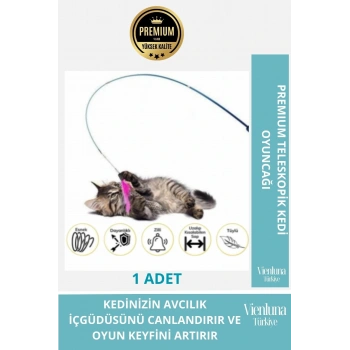 Premium Teleskopik Zilli Tüylü Dayanıklı Kedi Oyuncağı Avcılık İçgüdüsü Canlandırıcı