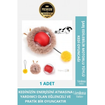 Premium Şarjlı Tüylü Kedi Oyuncağı Motorlu Hareketli Eğlenceli Dayanıklı Usb Şarj Edilebilir