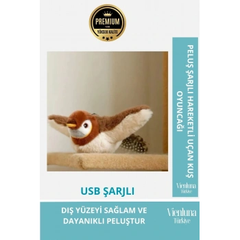 Premium Şarjlı Peluş Uçan Kuş Oyuncak Gerçekçi Kanat Çırpan Sesli Kedi Eğlence Aracı