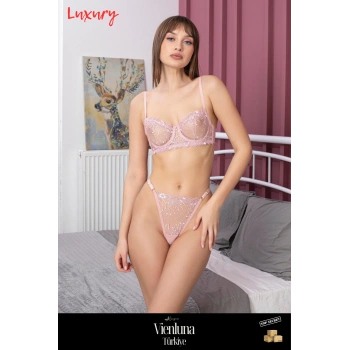 Yeni Sezon Özel Tasarım Bej Siyah Dantel İşlemeli Desteksiz Brode Sütyen Takımı