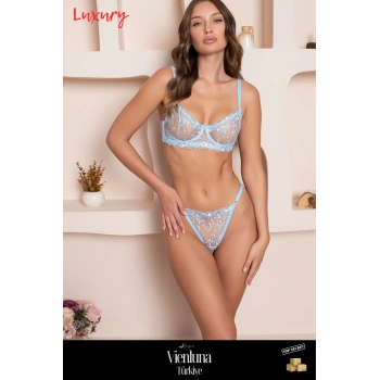 Yeni Sezon Özel Tasarım Bej Siyah Dantel İşlemeli Desteksiz Brode Sütyen Takımı