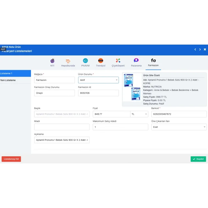 Farmazon Entegrasyonu
