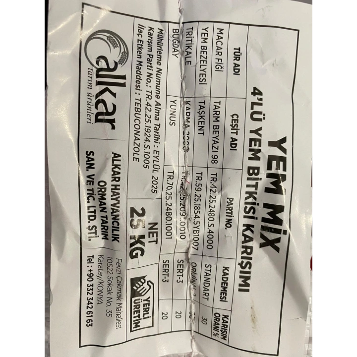 ALKAR TOHUMCULUK 4LÜ YEM KARIŞIMI 25 KG