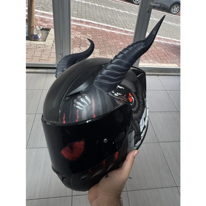 24 CM Dev Kask Boynuzu - 3M Bantlı Özel Tasarım Motosiklet Kask Aksesuarı (Sadece Boynuz)