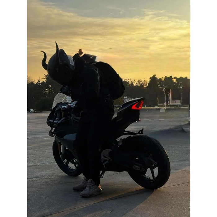 24 CM Dev Kask Boynuzu - 3M Bantlı Özel Tasarım Motosiklet Kask Aksesuarı (Sadece Boynuz)