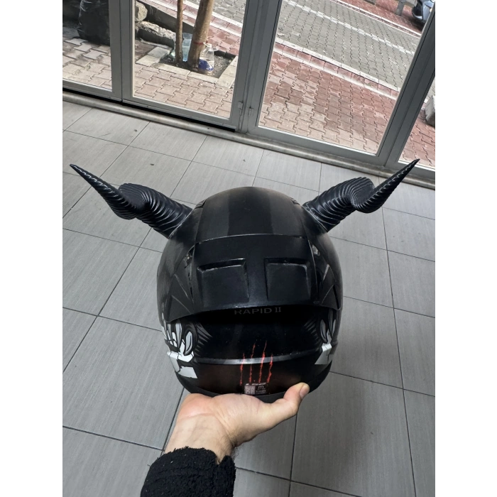 24 CM Dev Kask Boynuzu - 3M Bantlı Özel Tasarım Motosiklet Kask Aksesuarı (Sadece Boynuz)