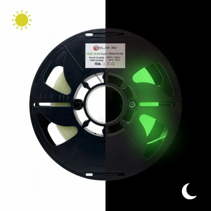 Elas Glow PLA Premium Yeşil Filament 1kg 1.75mm