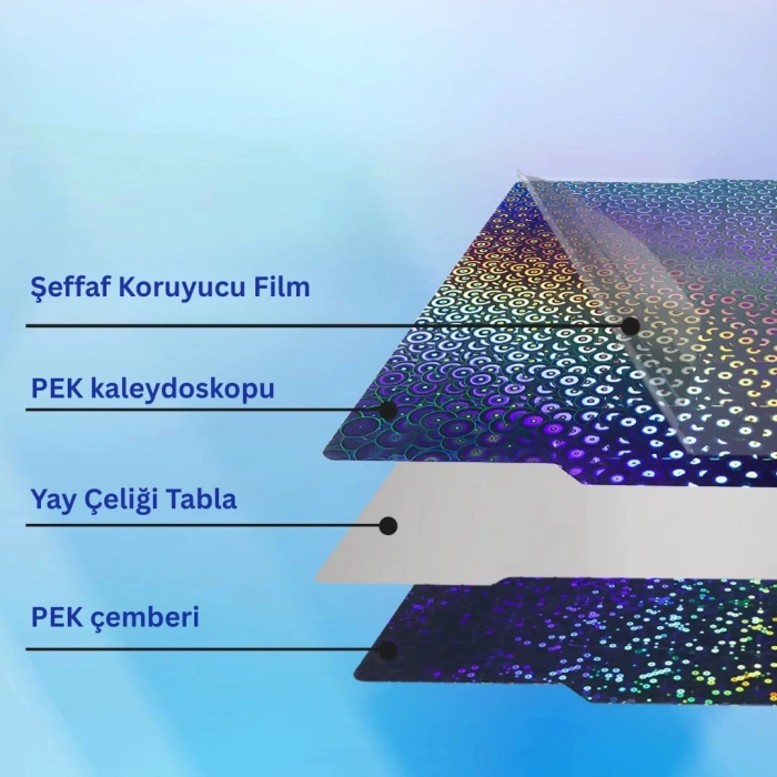 Bambu Lab X1-P1P -P1S PEY+PEO Kaplı Yay Çeliği Manyetik Tabla - 256x256mm - Çift Yüzlü