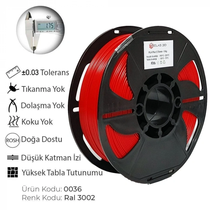 Elas 1.75mm Kırmızı PLA Plus Filament 1kg