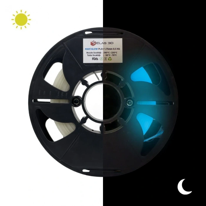 Elas Glow PLA Premium Mavi Filament 1kg 1.75mm