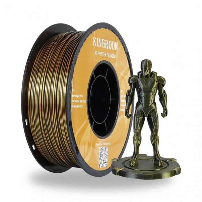 Kingroon Silk Çift Renk PLA Altın, Siyah Filament