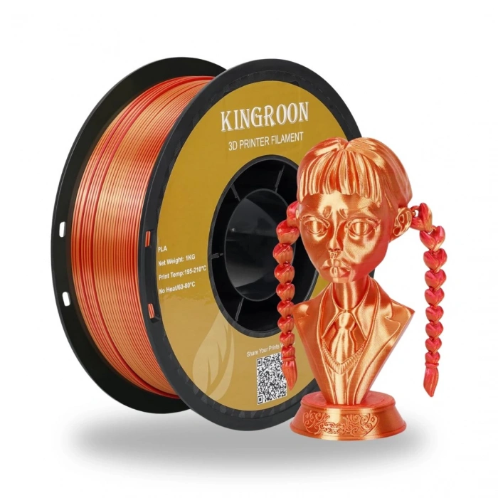Kingroon Silk Çift Renk PLA Altın, Kırmızı Filament