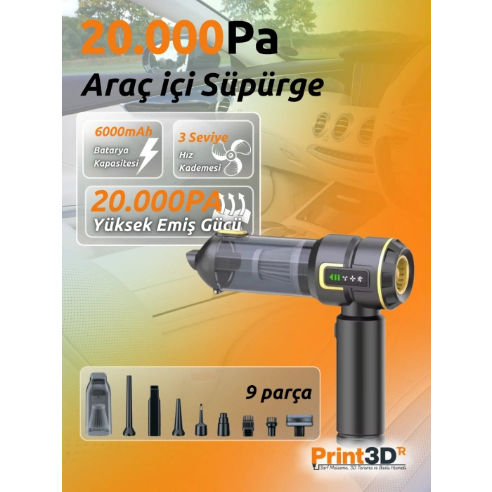 Şarjlı El Süpürgesi 2 - Dijital Gösterge - 3 Kademeli, vakum + üfleme, Kompakt tasarım