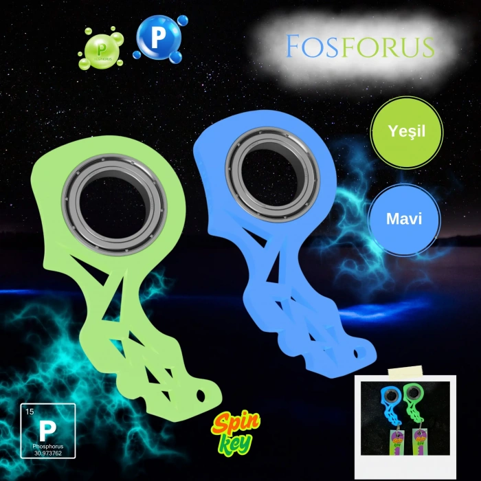 Spinkey Fosforus Stres Çarkı Anahtarlık - Karanlıkta Parlayan Yeşil Seri - Fosforlu Rulmanlı Fidget Spinner