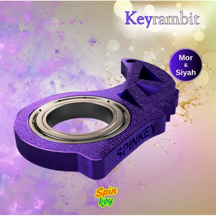 Spinkey Keyrambit Stres Çarkı Anahtarlık - Mor & Siyah Çift Renkli Seri - Rulmanlı Çevirme Aparatı