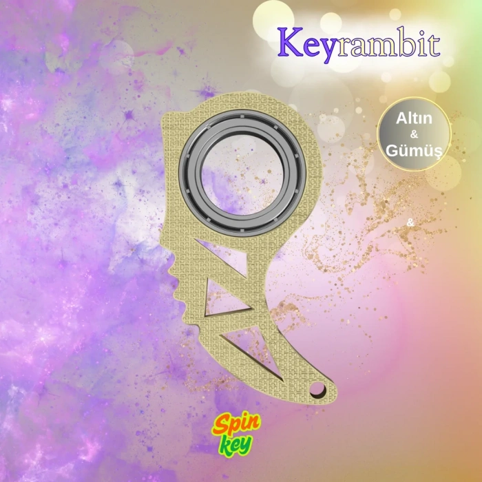 Spinkey Keyrambit Stres Çarkı Anahtarlık - Mor & Siyah Çift Renkli Seri - Rulmanlı Karambit Çevirme Aparatı