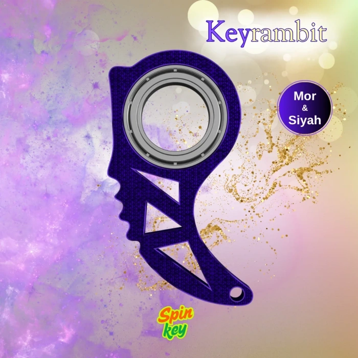 Spinkey Keyrambit Stres Çarkı Anahtarlık - Mor & Siyah Çift Renkli Seri - Rulmanlı Karambit Çevirme Aparatı