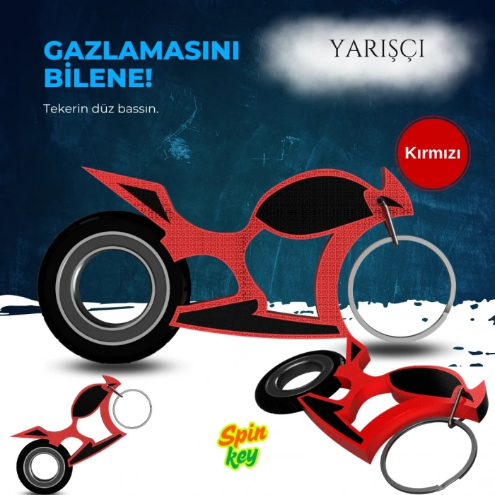 Spinkey Yarışçı Stres Çarkı Anahtarlık - Hız Odaklı Racer Tasarımı - Beyaz Özel Seri Rulmanlı Fidget Spinner