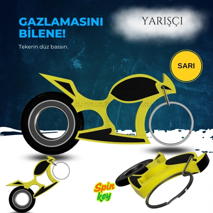 Spinkey Yarışçı Stres Çarkı Anahtarlık - Hız Odaklı Racer Tasarımı - Beyaz Özel Seri Rulmanlı Fidget Spinner