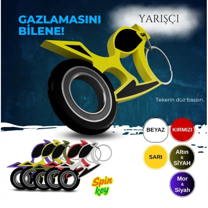 Spinkey Yarışçı Stres Çarkı Anahtarlık - Hız Odaklı Racer Tasarımı - Beyaz Özel Seri Rulmanlı Fidget Spinner