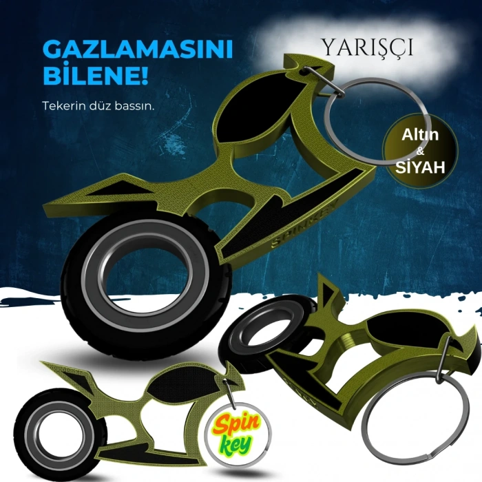 Spinkey Yarışçı Stres Çarkı Anahtarlık - Hız Odaklı Racer Tasarımı - Beyaz Özel Seri Rulmanlı Fidget Spinner