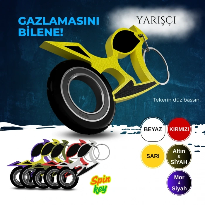 Spinkey Yarışçı Stres Çarkı Anahtarlık - Hız Odaklı Racer Tasarımı - Beyaz Özel Seri Rulmanlı Fidget Spinner